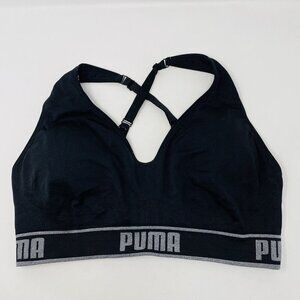 PUMA Womens Size XL Spell Out Low Impact Lightly Padded Sports Bras in Black 534